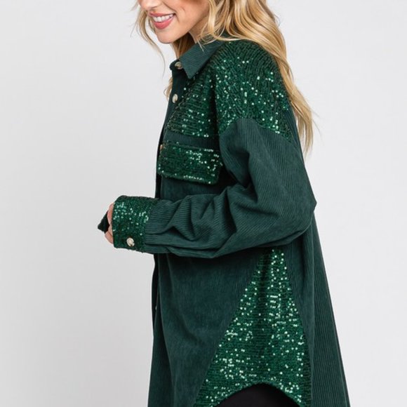 NEW SEWN and SEEN CORDUROY SEQUIN SHIRT SHACKET (2-colors) SM-LG HOLIDAY party - Picture 3 of 11